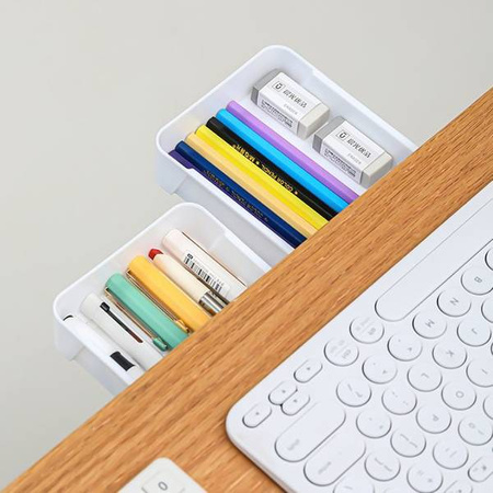 Szufladka pod biurko - biała - 195x93x30mm - samoprzylepny organizer na długopisy i drobiazgi